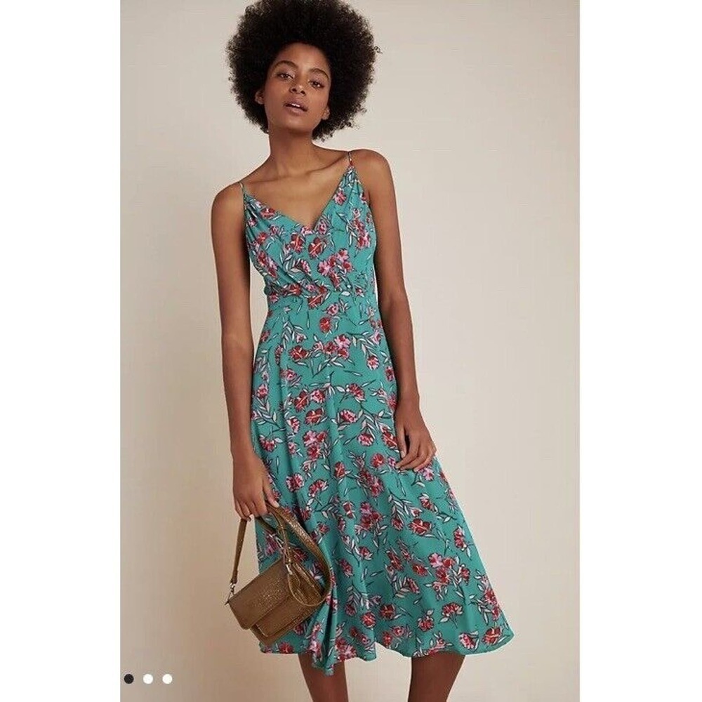 Anthropologie Yumi Kim 100% Silk Dandelion Emerald Vienna Dress Size 4P NWT
